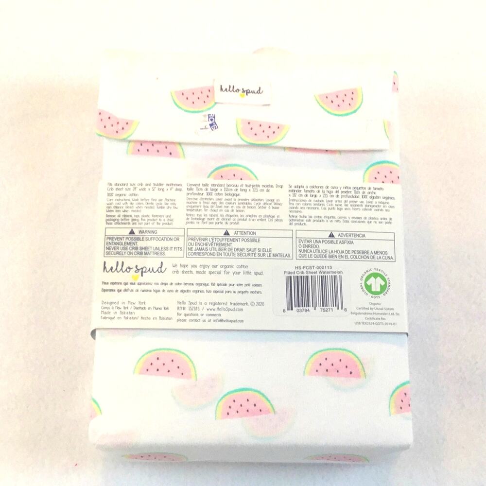 Crib Sheet Fitted Hello Spud Watermelon Print New in Pkg - Picture 3 of 3